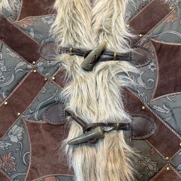 Free People Sterling Studded Patchwork Vest Steampunk Faux Fur Suede Medium - Picture 7 of 12